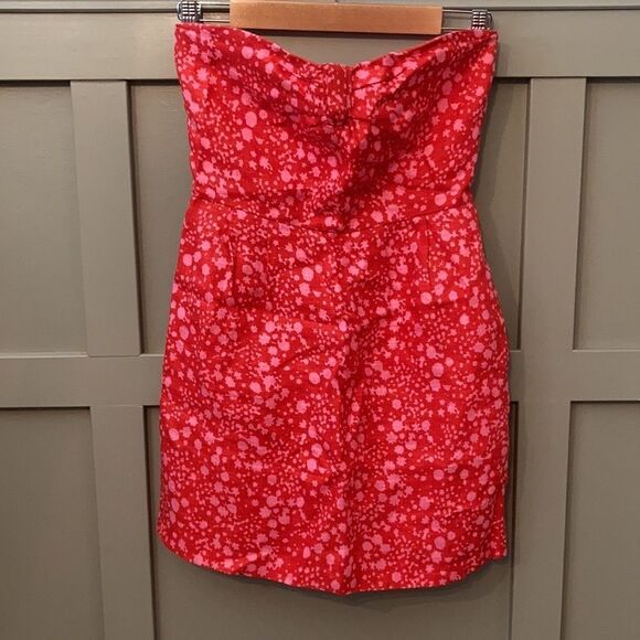 J. Crew 100% Linen Printed Strapless Dress Red & Pink Size 2 - Picture 7 of 9